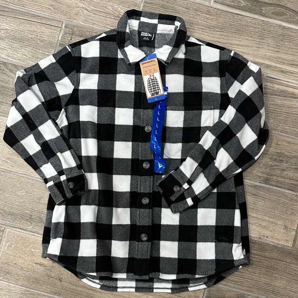 Eddie Bauer NWT button front fleece shirt black and white womens size large - Picture 1 of 9
